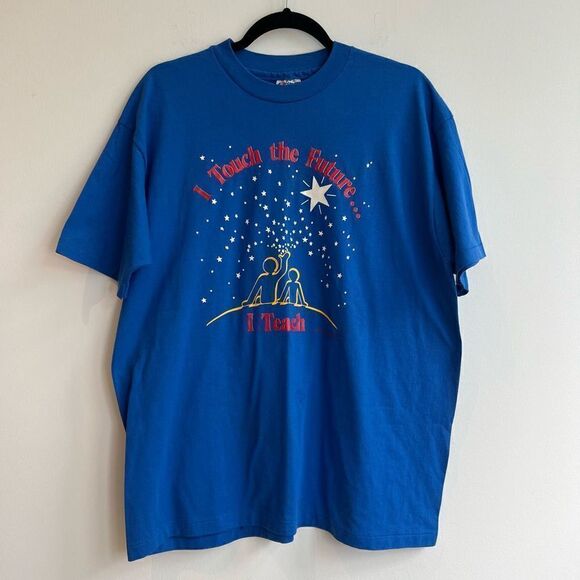 Vintage Hanes Fifty Fifty Blue Teacher Graphic Tshirt Size XL - Picture 1 of 5